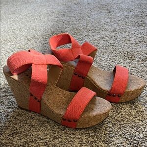 Lucky Brand Coral Wedge Sandals with Cork Platform